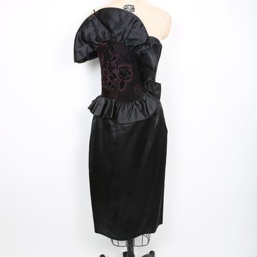 Vintage Black Party Dress Vintage Dress Frill  80s 90s Evening Dress Formal Dress 