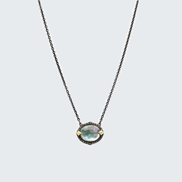 Old World Peruvian Opal &amp; Champagne Diamond Pendant Necklace