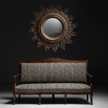 Gilt Sunburst Mirror / Empire Sofa in Textured Wool Blend
