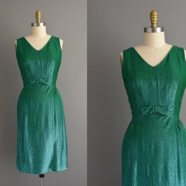 vintage 1950s dress | Gorgeous Mermaid Green Sparkly Lurex Cocktail Party Dress | Medium Large | 50s dress 