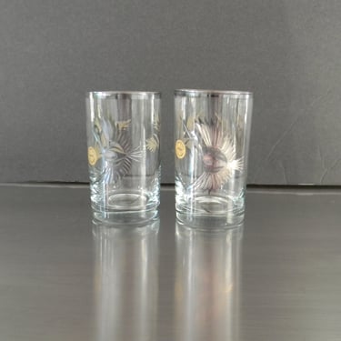 Pair of Vintage Sterling Overlay Peruvian Handicraft Glasses, Retro Hand Carved Silver Hummingbird and Flower Motif Glasses, XL Shot Glass 
