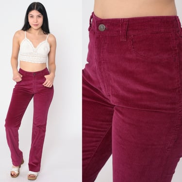 Berry Red Corduroy Pants 80s Trousers Mid Rise Pants Straight Leg Retro Cords Preppy Basic Plain Streetwear Vintage 1980s Extra Small xs 