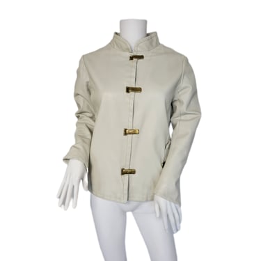 Samuel Roberts 1960's Bone White MOD Leather Jacket I Sz Med I Mandarin Collar 