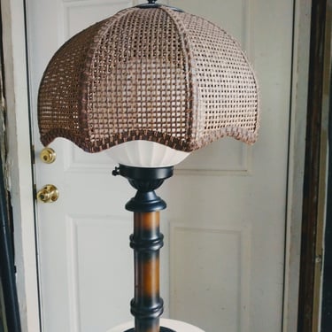VINTAGE Faux Bamboo Parasol Shade Lamp, MCM Table Lamp, Home Decor 