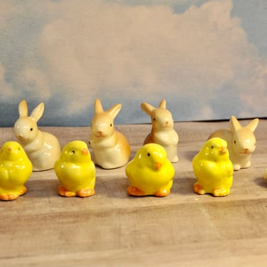 Vintage Set of 10 Spring Baby Figurines 2 Spring Lambs, 4 Chick's & 4 BunnyFigurines Purchased 1980s Trip to Germany Easter Decor Gift NOS 