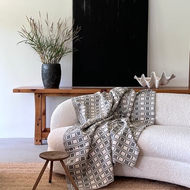 Vintage Cream Grey Patterned Throw Blanket | Cotton Blend Checkerboard Coverlet | 60" x 80" | BL119 