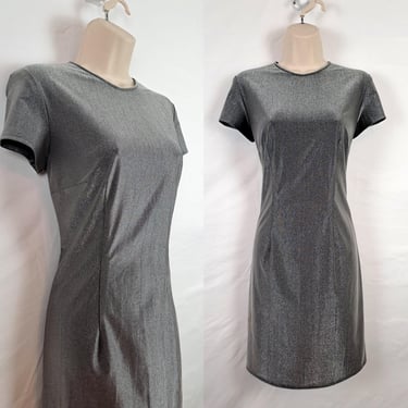 Vintage Y2K Silver Stretch Mini Dress, Size Medium 