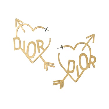 Dior Gold Heart Logo Hoop Earrings