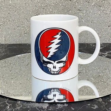 Vintage Grateful Dead Mug Retro 1970s Steal Your Face + White Porcelain + Red and Blue Skull + Coffee or Tea + 