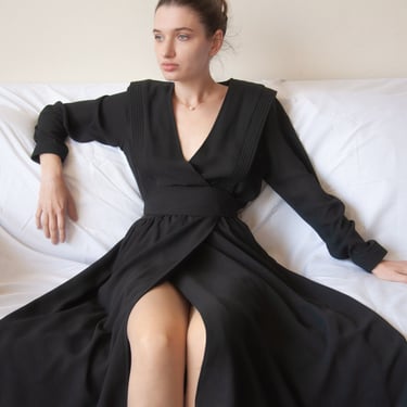 3012d / pierre cardin black kimono style wrap dress / us 10 / s / m 