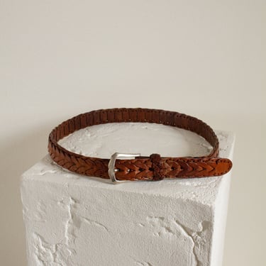 Vintage brown braided leather belt // 37.5-41" waist (1764) 