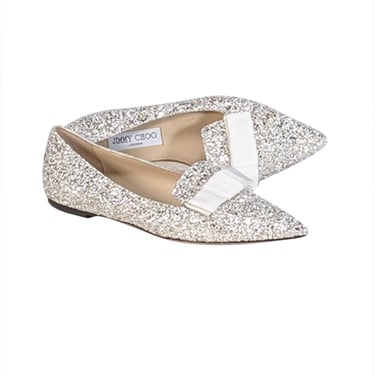 Jimmy Choo - Gold &amp; White Glitter Pointed Toe Flats Sz 9