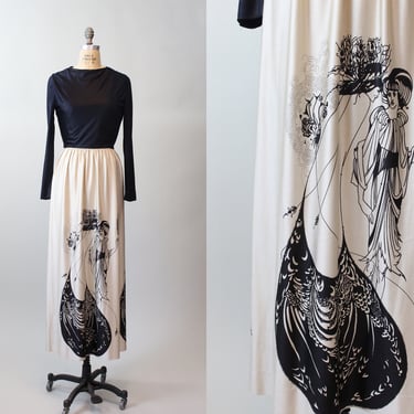 1960s AUBREY BEARDSLEY the peacock skirt print dress small medium | new spring 