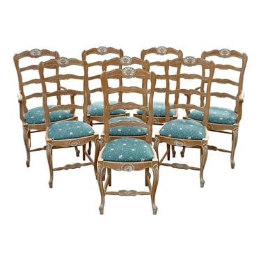 Vintage Comini & Modonutti Italian Cerused Oak French Ladderback Chairs - Set of 8 