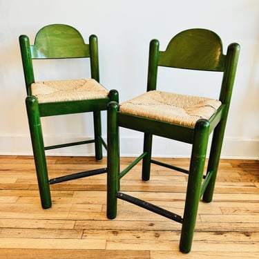 Green Padova Rush Seat Counter Stools