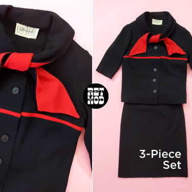 CHIC Vintage 60s Black & Red Mod 3-Piece Skirt Set by Couture Imports 