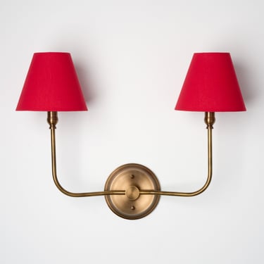 Wall Sconce Fixture - Double Fabric shade - Candlestick Style Lighting - Solid Brass 