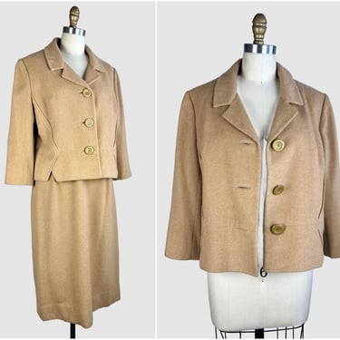 NEUTRAL GROUND Country Club Cashmere Vintage 60s Beige Suit | 1960s Jacket and Skirt 2 Piece | Mod Scooter Preppy, Mid Century | Size Small 