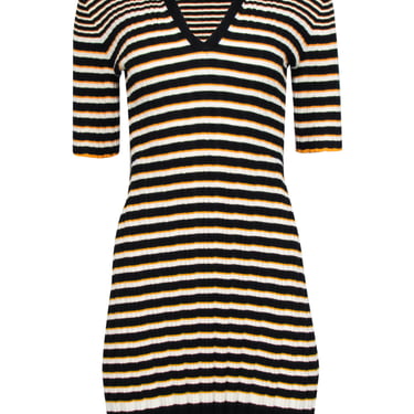 Theory - Black, Yellow, &amp; White Striped Knit Polo Dress Sz S