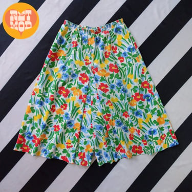 SHORTS - Super Fun Vintage Colorful Flower Cotton Culottes with Pockets by Peter Popovitch 