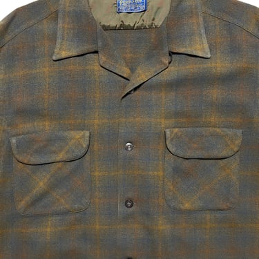 Vintage 1950s/1960s PENDLETON Wool Flannel Board Shirt ~ XL ~ Shadow Plaid ~ Loop Collar 