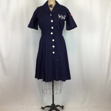 Vintage 40s dress| 1940s navy blue cotton shirtwaist dress | Sport uniform dress 