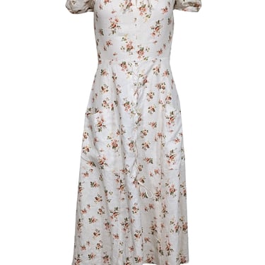 Reformation - Ivory & Pink Floral Midi Dress Sz 0