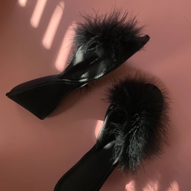 Vintage Black Fuzzy Bedroom Slips 