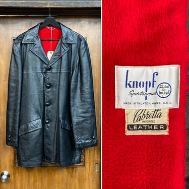 Vintage 1960’s Jet Black Mod Gangster Cabretta 3/4 Leather Jacket, 60’s Vintage Clothing 