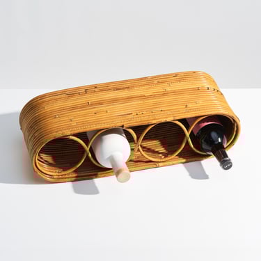 Vintage Mid Century Italian Bamboo Pencil Reed Wine Rack // Countertop Storage for 4 Wine Bottles 