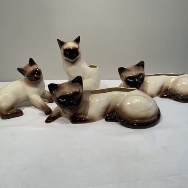 4 MCM Siamese Cats planters Signed SNA California USA, cat lover gifts, mcm plater decor, cat planter decor, cat mom, birthday gifts for her 