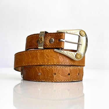 Vintage Jenny & The Boys Tan Western Tooled Leather Belt 