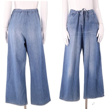 70s denim sz 30 high waisted wide leg trouser jeans / vintage 1970s chore workwear tie bells flares pants L 