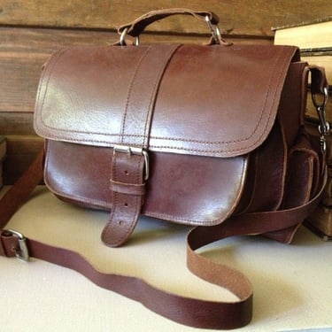 Dark Brown Leather Bag Satchel Handbag, Mini Briefcase, Commuter Bag 