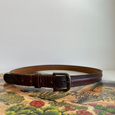 Vintage 90s Handmade Reddish Brown Tooled Genuine Leather Belt - M 