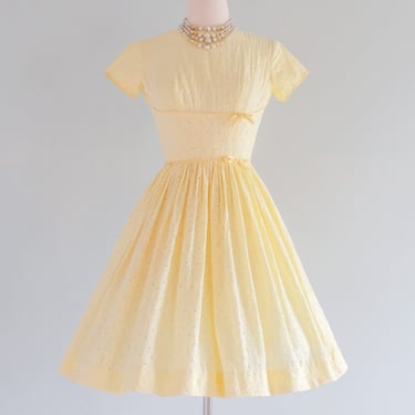 Darling 1950's Lemon Yellow Eyelet Cotton Sundress by Pixie/ Sz XS