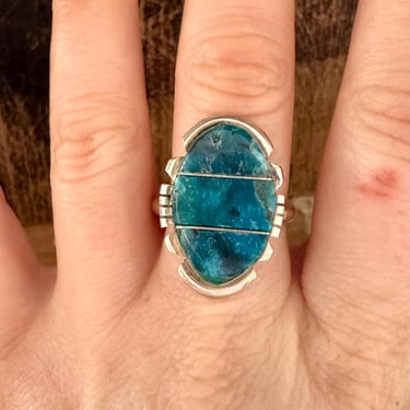 BRANDON ETCITTY TURQUOISE Inlay Navajo Ring | Sterling Silver | Handmade | Native American Southwestern Jewelry | Sizes 8, 10 