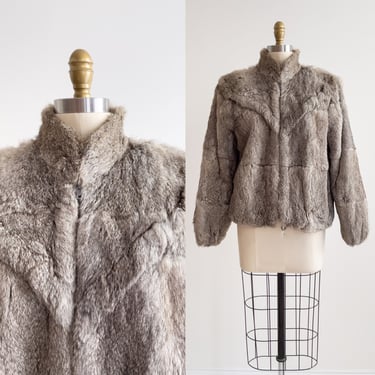 rabbit fur coat 70s 80s vintage Wilson's Furs gray brown warm winter jacket 