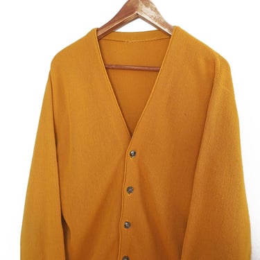 vintage cardigan / mustard cardigan / 1960s golden mustard acrylic knit Kurt Cobain cardigan Medium 