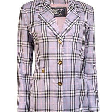 Burberry - Lavender & Navy Plaid Three Button Blazer Sz 6