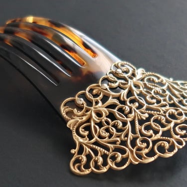 Victorian 10K Solid Gold Filigree Hair Comb, Antique Comb, Tuck Comb, Bridal Comb, Flower Girl Hair Decoration, Hair Jewelry, Hair Ornament, 