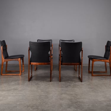 6 Vamdrup Mid Century Danish Modern Dining Chairs Rosewood and Black Faux Leather 