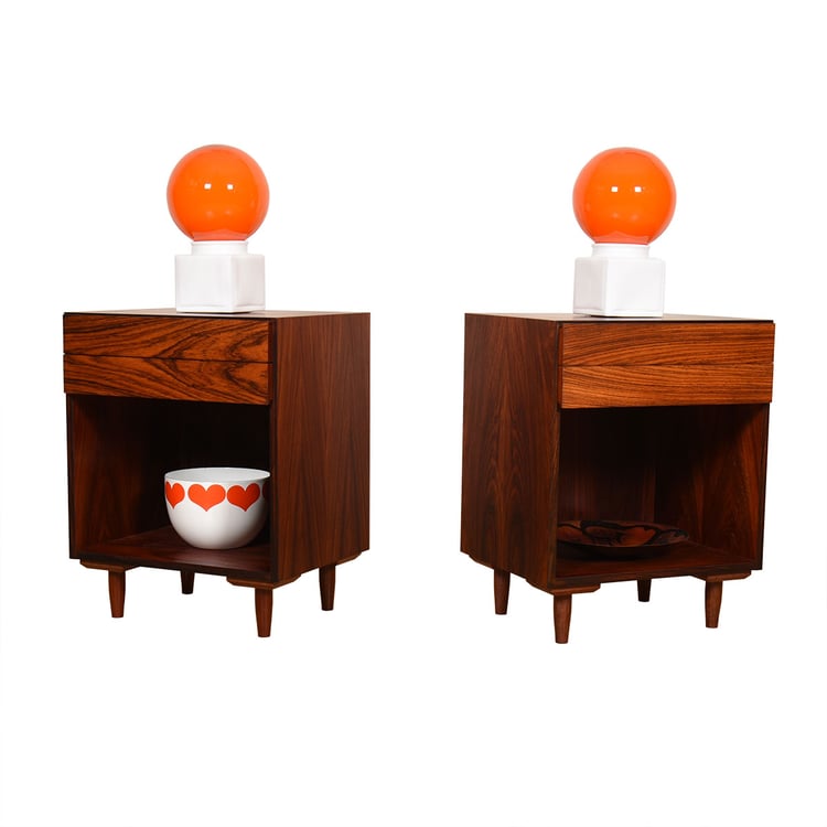 Pair of Danish Rosewood Split-Drawer Nightstands | End Tables