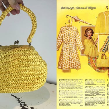 The Fresh Bloom of Yellow - Vintage 1960s Bright Yellow Raffia Straw Pouch Handbag Purse 