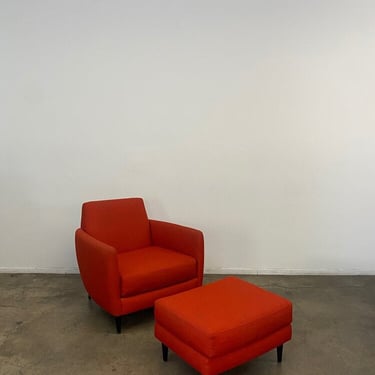 CB2 Red Lounge Chair and Ottoman 