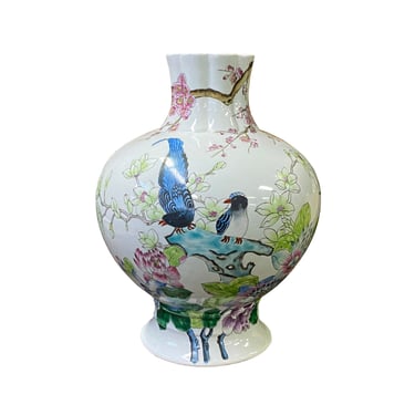 Chinese White Porcelain Colorful Flowers Theme Vase Display ws2944E 
