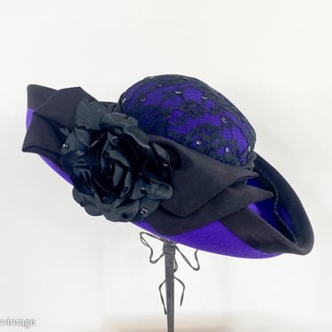 1980s Purple Wool Saucer Hat | 80s Large Deep Purple Hat | Whittall & Shon 