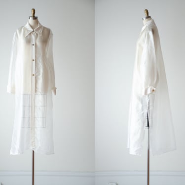 sheer white jacket | 80s 90s plus size vintage see through white cream organza floor length duster 