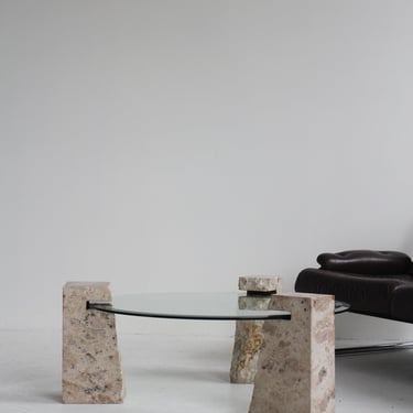 Travertine and Glass Coffee Table