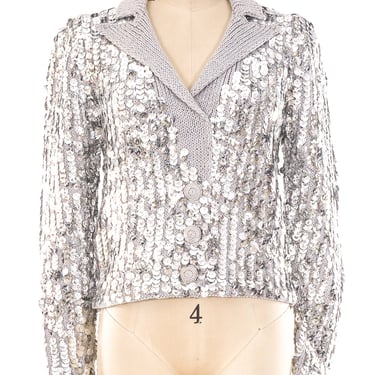 Silver Sequin Embellished Cropped Sweater